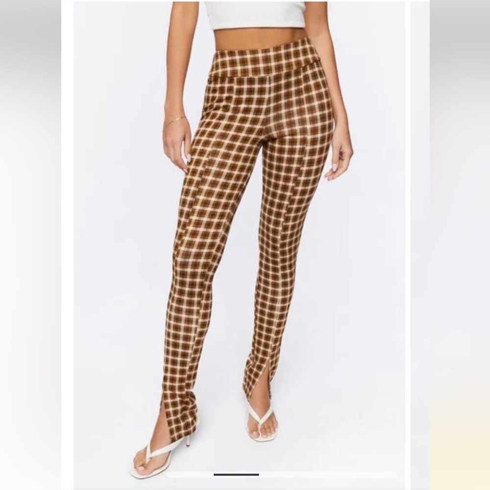 Forever 21 Plaid Ponte Knit Split-Hem Pants